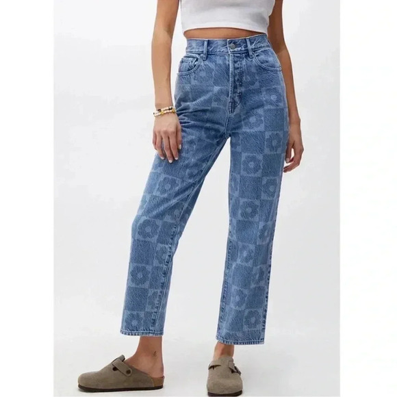 PacSun Denim - Pacsun Eco Flower Printed High Rise Straight Semi Wide Leg Jeans
